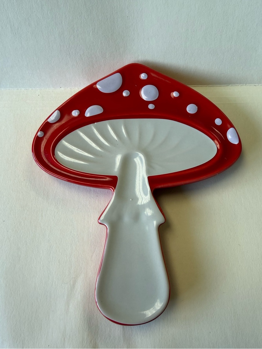 Red & White Whimsical Mushroom Fungi Shaped Ceramic Spoon Rest